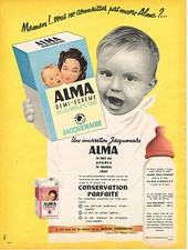 PUBLICITE ADVERTISING 025  1958  JACQUEMAIRE  lait  demi-écrémé bébé ALMA