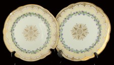 Antique Nouveau Sevres Porcelaine Violet Iris Fleur Doré Plaques Paire France