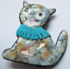 Superbe broche émaux de créateur MIRABELLE Forme de chat BIJOU  vintage 5355