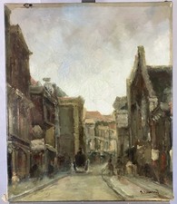 Ancienne huile signée Paysage urbain XIX Ecole Américaine / Australienne 61x51cm