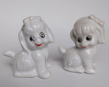 Lot de 2 miniatures en céramique Bichon maltais 8 cm statuettes maltese poodle