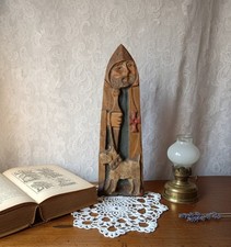 Sculpture Ancienne Saint Roch ? et son Chien en Bois Polychrome, Art Populaire