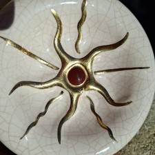 Vide-poche en faïence  Longwy craquelé Doré or Soleil Étoile era Espelt ø14cm 