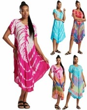 Cravate Teinture Robe Manches Courtes Femmes Été Vacances Paréo Plage Robes