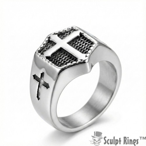 Bague chevalière croix - , sculpt