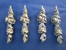 4 décoration ornement laiton décor doré fleurs garniture meuble ancien Ht 14 cm