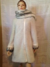  ARMANI COLLEZIONI White Angora Knit Coat with  Attached Scarf  sz 6