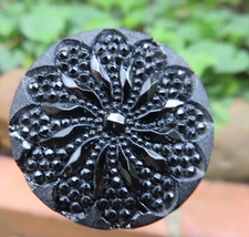 EPINGLES à CHAPEAU de DEUIL  XIXème DUO de ROSACES en JAIS français moulé