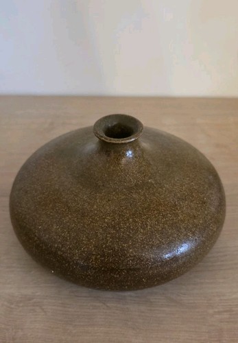 Vase boule grès signé - vase,