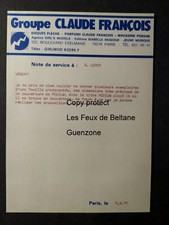 Note de service couverture Podium  CLAUDE FRANCOIS disques FLECHE fac similé 