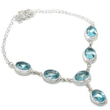 Collier bijoux en argent sterling 925 fait main pierre précieuse aigue-marine...