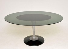 Table Ovale Verre Fumé Chromé Pied Tulipe Chromecraft Vladimir KAGAN Dlg KNOLLL 