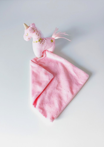 Doudou plat licorne rose doré - doudou,
