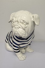 Statue Chien Bouledogue Français Blanc Et Marinière Bleue En Résine