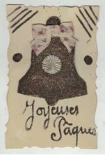 CLOCHE #MK34043 JOYEUSES PAQUES CLOCHE ET NOEUD PAPILLON ROSE CARTE SYSTEME