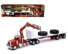 Camion 1/32ème PETERBILT 379 remorque plate avec grue et pneus