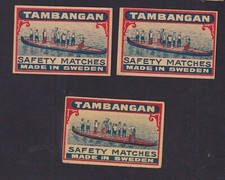 3 Ancienne  étiquette  Allumettes  Suède BN182661  Barque homme
