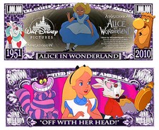 ALICE AU PAYS DES MERVEILLES BILLET MILLION DOLLAR US! Collection dessin Disney