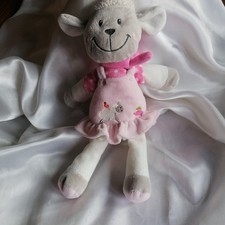 Doudou mouton blanc, gris, robe rose imprimée mouton , Nicotoy