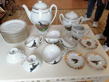 service café thé tasses pots gibier décor faisan caille perdrix frise doré