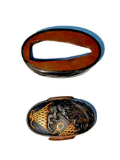 Fuchi Kashira Tsuba Japon antique  Wakizashi Original Periode Edo Décor Zogan 