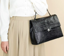 Sac à Main Vintage Cuir Véritable de Vachette Vernis Motifs Crocodile Luxe Femme