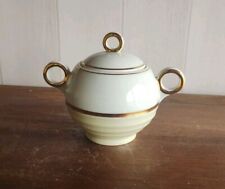 CHARLES AHRENFELDT LIMOGES SUCRIER EN PORCELAINE BLANC/VERT TENDRE/OR 