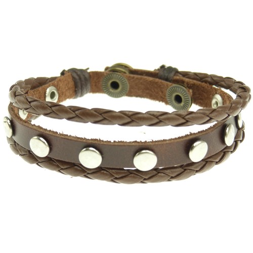 Bracelet cuir marron clou - bracelet,