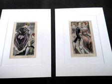 BERTHOMME St ANDRE - 2 PETITES AQUARELLES S/ FOND LITHO + PP -SIGNEE-1930-R17/C