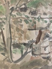 Peinture Aquarelle gouache Papier Paysage Expressionniste Expressionnisme 1960