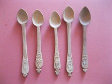 Art populaire couvert ancien bois sculpté lot petites cuillères décor marguerite