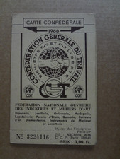 Ancienne carte syndicat CGT 1966 - industries et métiers d'art - Bijou