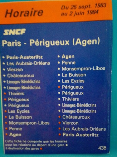 Horaires paris périgueux - paris,