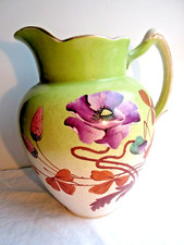 Broc de toilette Faïence de NIMY, PAVOTS violets et feuilles + fleurs de trèfle