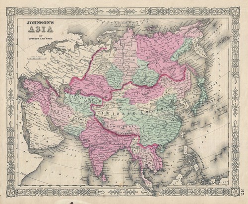 1863 johnson map asia - of,