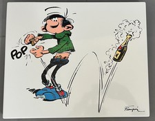 FRANQUIN - GASTON LAGAFFE - PLAQUE EMAILLE CHAMPAGNE ! - EMAILLERIE BELGE - 2025