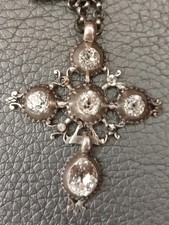 Ancien Croix Normande Saint Lô Chaîne Pierre du Rhin Argent Massif Poinçons