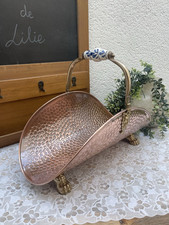 Panier ou Porte Bûches en Cuivre Martelé Vintage Accessoires Cheminée