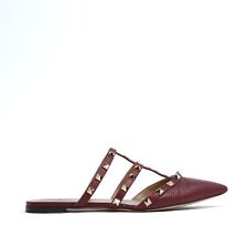Valentino Rockstud Mules EU38.5 Dark Red Slip on Flat Shoes UK5.5 US8