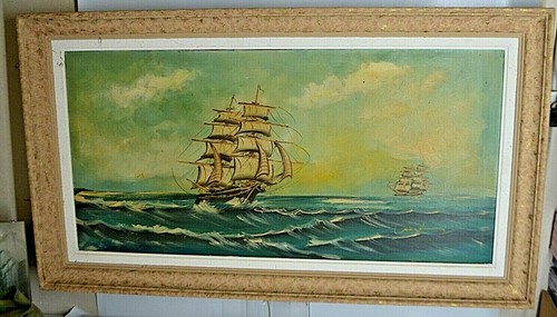 Ancien tableau toile - toile, encadree
