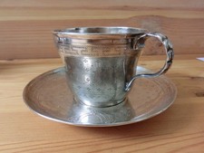 GRANDE TASSE A CAFE + SOUCOUPE ARGENT MASSIF POINCON MINERVE