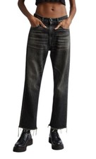Jean Femme Boyfriend R13 30 Abbey Noir Lavé Effiloché Ourlet Détendu Denim