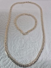 Parure Plaqué OR Vintage Collier&Bracelet Maille Géométrique Plate