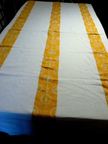 Vintage nappe coton jaune et - ,