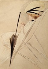 Photogravure L'OMBRELLE FEMME CHAPEAU CHAISE (1913) Hellen HELLEU Belle Epoque