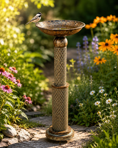 Metal outdoor bird bath - bird,