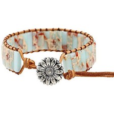 Bracelet tressé pierre tube opale africaine naturelle guérison paix esprit main