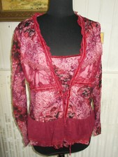 Tee shirt gilet noué intégré JACQUELINE RIU L 42/44 polyester rose à fleurs