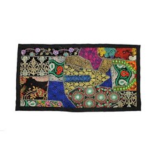 Ancienne tapisserie décor tente indienne patchwork brodé tapisserie murale Ae