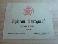 etiquette vin Chateau Bourgneuf 1959 pomerol wine label bordeaux